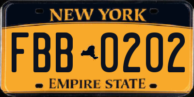 NY license plate FBB0202