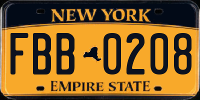 NY license plate FBB0208
