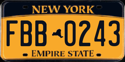 NY license plate FBB0243