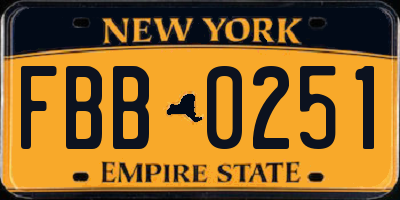 NY license plate FBB0251