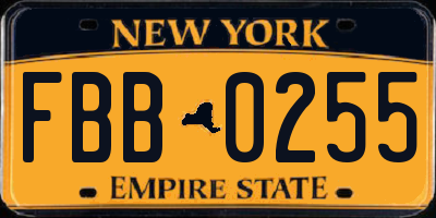NY license plate FBB0255