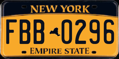 NY license plate FBB0296