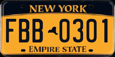 NY license plate FBB0301