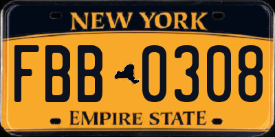 NY license plate FBB0308