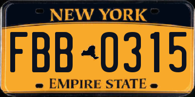 NY license plate FBB0315