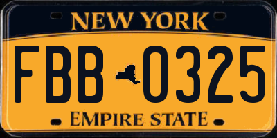 NY license plate FBB0325