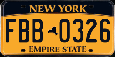 NY license plate FBB0326