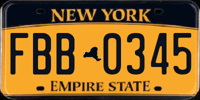 NY license plate FBB0345