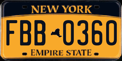 NY license plate FBB0360