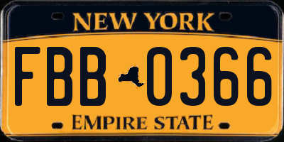 NY license plate FBB0366
