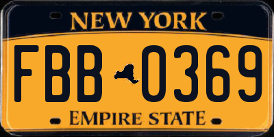 NY license plate FBB0369