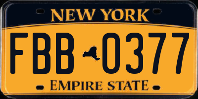NY license plate FBB0377