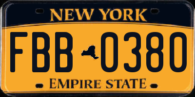 NY license plate FBB0380