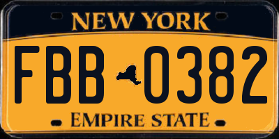 NY license plate FBB0382