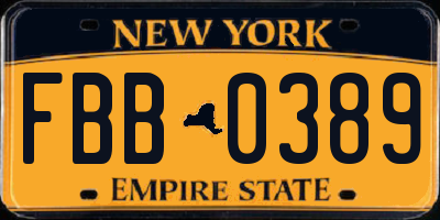 NY license plate FBB0389