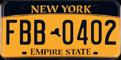 NY license plate FBB0402