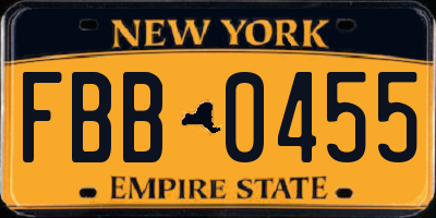 NY license plate FBB0455