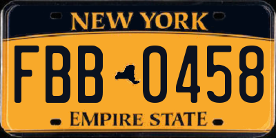 NY license plate FBB0458
