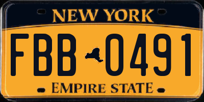 NY license plate FBB0491