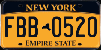 NY license plate FBB0520