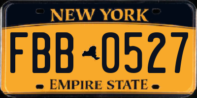 NY license plate FBB0527
