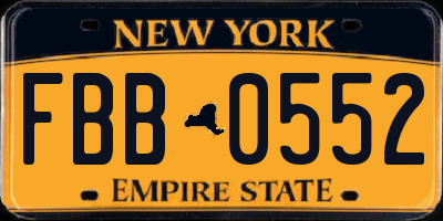 NY license plate FBB0552