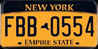 NY license plate FBB0554