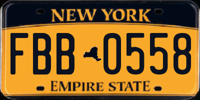 NY license plate FBB0558