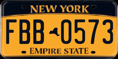 NY license plate FBB0573