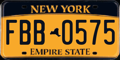 NY license plate FBB0575
