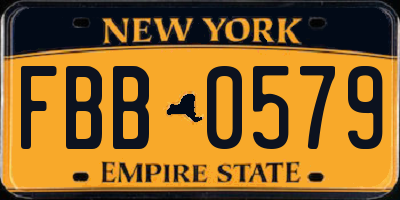 NY license plate FBB0579