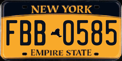 NY license plate FBB0585