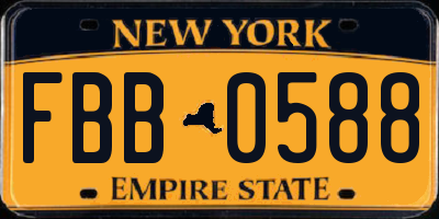 NY license plate FBB0588