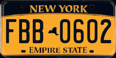 NY license plate FBB0602