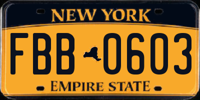 NY license plate FBB0603