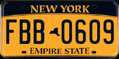 NY license plate FBB0609