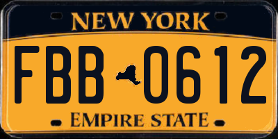 NY license plate FBB0612