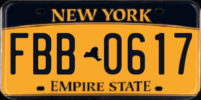 NY license plate FBB0617
