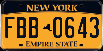 NY license plate FBB0643