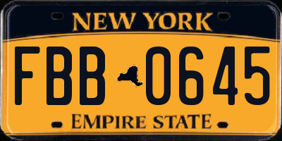 NY license plate FBB0645