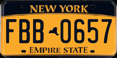 NY license plate FBB0657