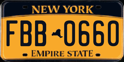 NY license plate FBB0660
