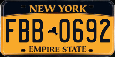 NY license plate FBB0692