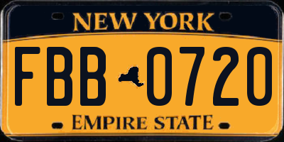 NY license plate FBB0720