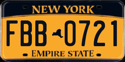 NY license plate FBB0721