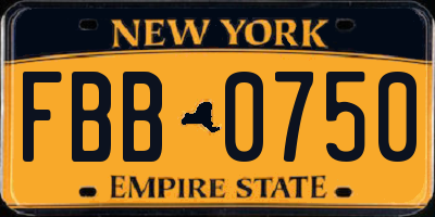 NY license plate FBB0750