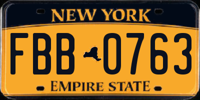NY license plate FBB0763