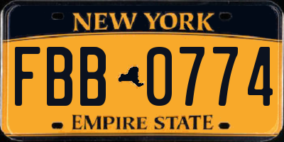 NY license plate FBB0774