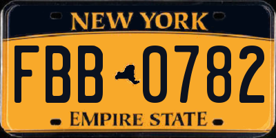 NY license plate FBB0782