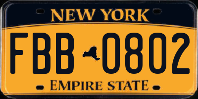 NY license plate FBB0802